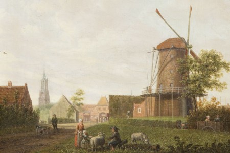 Stadsgezicht met molen, ca 1770