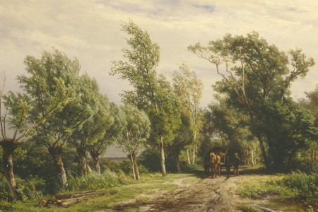 Jan Willem van Borselen - Landschap met paard en wagen, 1845-1892, olieverf op doek. 