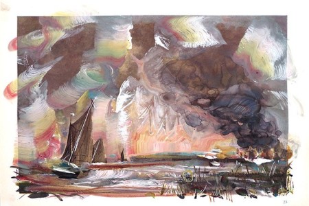 Edith Meijering, Molenbrand, 2021, (Ubermalung) gemengde techniek op papier 